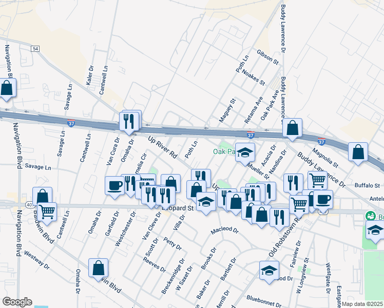 map of restaurants, bars, coffee shops, grocery stores, and more near 920 Poth Lane in Corpus Christi