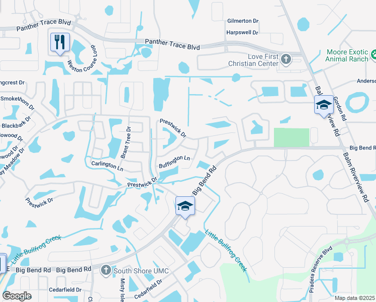 map of restaurants, bars, coffee shops, grocery stores, and more near 12209 Matchfield Way in Riverview