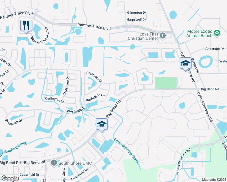 map of restaurants, bars, coffee shops, grocery stores, and more near 13236 Pike Lake Drive in Riverview