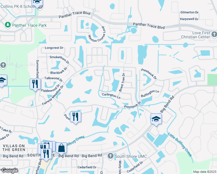 map of restaurants, bars, coffee shops, grocery stores, and more near 11811 Big Bear Circle in Riverview