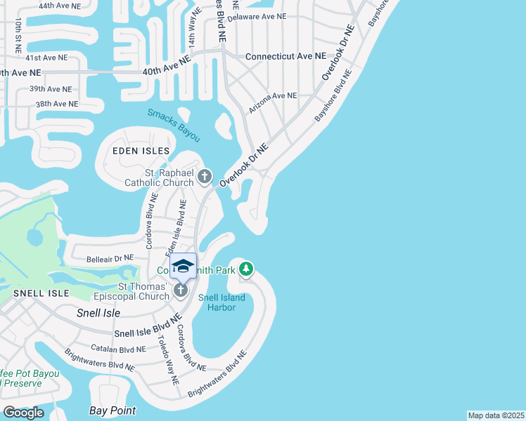 map of restaurants, bars, coffee shops, grocery stores, and more near 3143 Bayshore Boulevard Northeast in St. Petersburg
