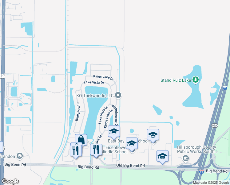 map of restaurants, bars, coffee shops, grocery stores, and more near 12817 Kings Lake Drive in Gibsonton