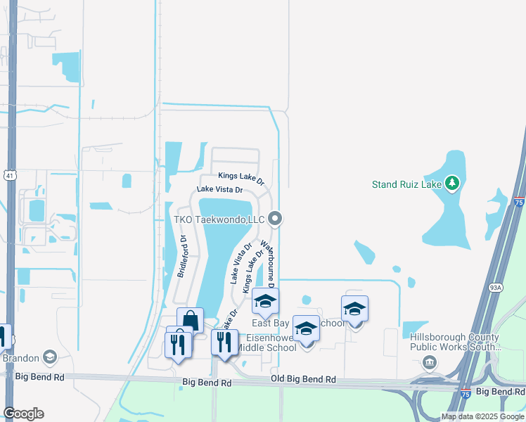 map of restaurants, bars, coffee shops, grocery stores, and more near 12810 Lake Vista Drive in Gibsonton