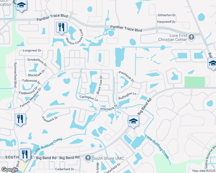 map of restaurants, bars, coffee shops, grocery stores, and more near 12013 Bridge Point Lane in Riverview