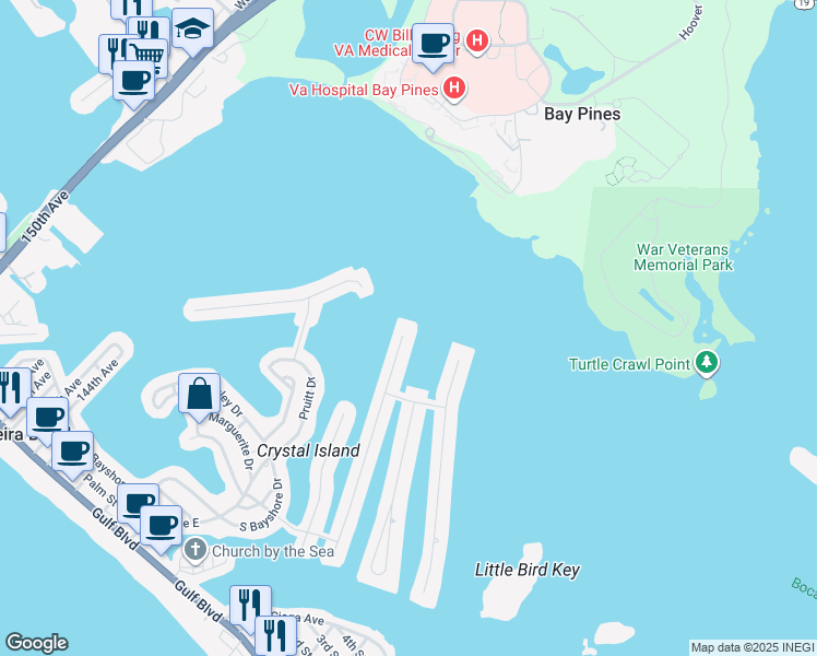map of restaurants, bars, coffee shops, grocery stores, and more near 583 Crystal Drive in Madeira Beach