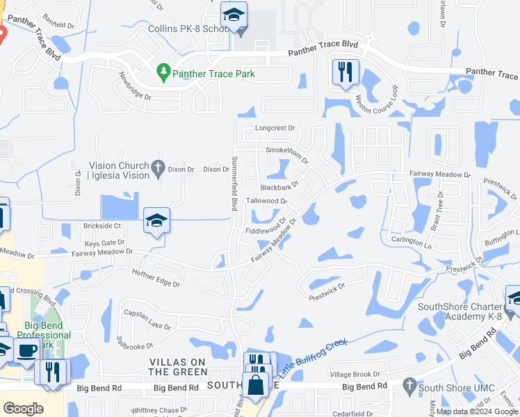 map of restaurants, bars, coffee shops, grocery stores, and more near 12803 Slippery Elm Court in Riverview