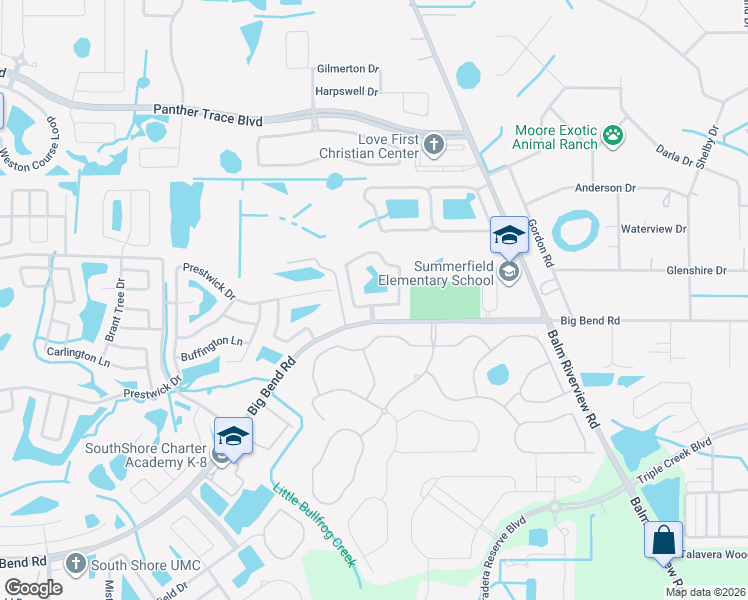 map of restaurants, bars, coffee shops, grocery stores, and more near 11802 Brenford Crest Drive in Riverview