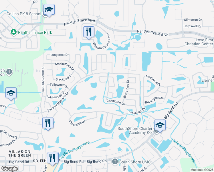 map of restaurants, bars, coffee shops, grocery stores, and more near 11817 Stonewood Gate Drive in Riverview