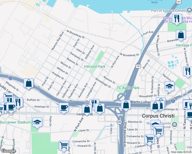 map of restaurants, bars, coffee shops, grocery stores, and more near 1717 Lexington Avenue in Corpus Christi