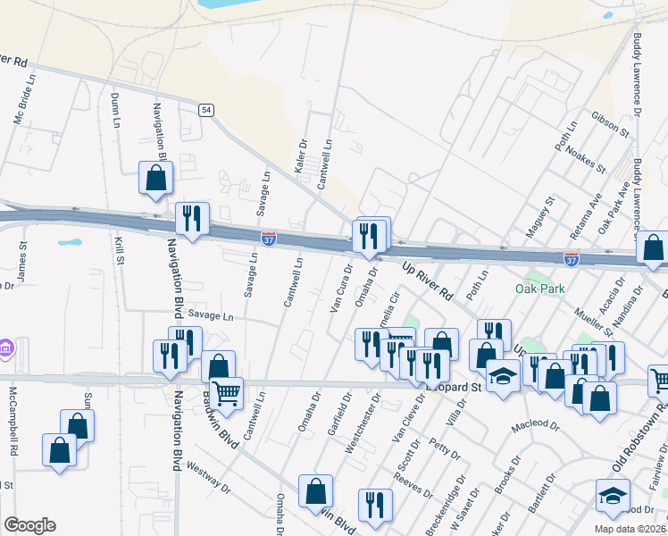 map of restaurants, bars, coffee shops, grocery stores, and more near 945 Louis Lynch Drive in Corpus Christi