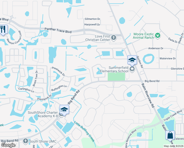 map of restaurants, bars, coffee shops, grocery stores, and more near 11737 Brenford Crest Drive in Riverview