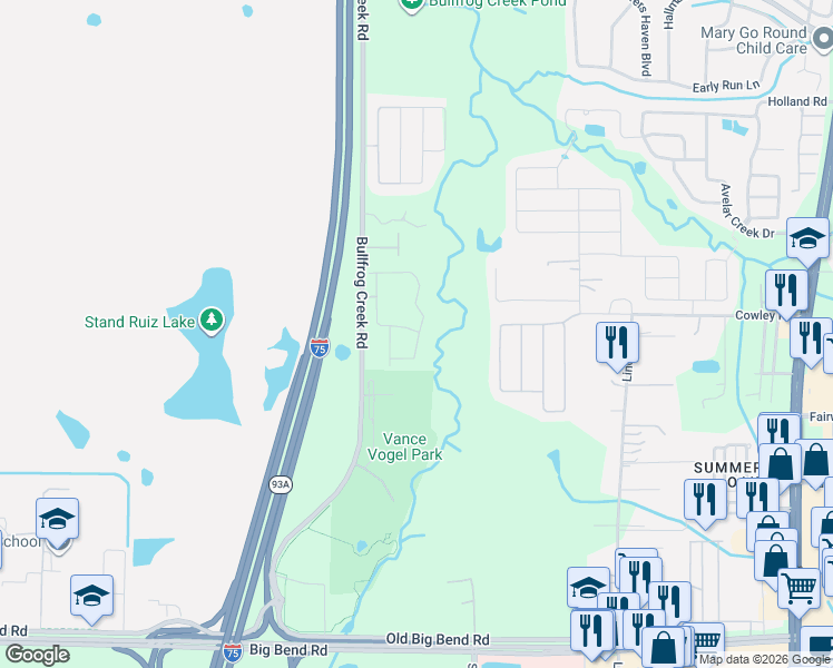 map of restaurants, bars, coffee shops, grocery stores, and more near 12871 Buffalo Run Drive in Gibsonton