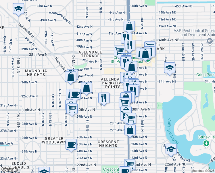 map of restaurants, bars, coffee shops, grocery stores, and more near in St. Petersburg