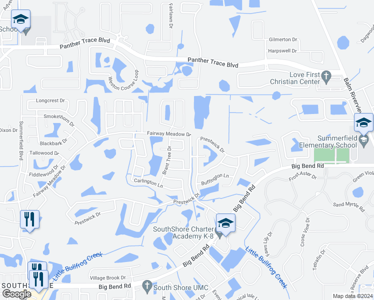 map of restaurants, bars, coffee shops, grocery stores, and more near 12017 Butler Woods Circle in Riverview