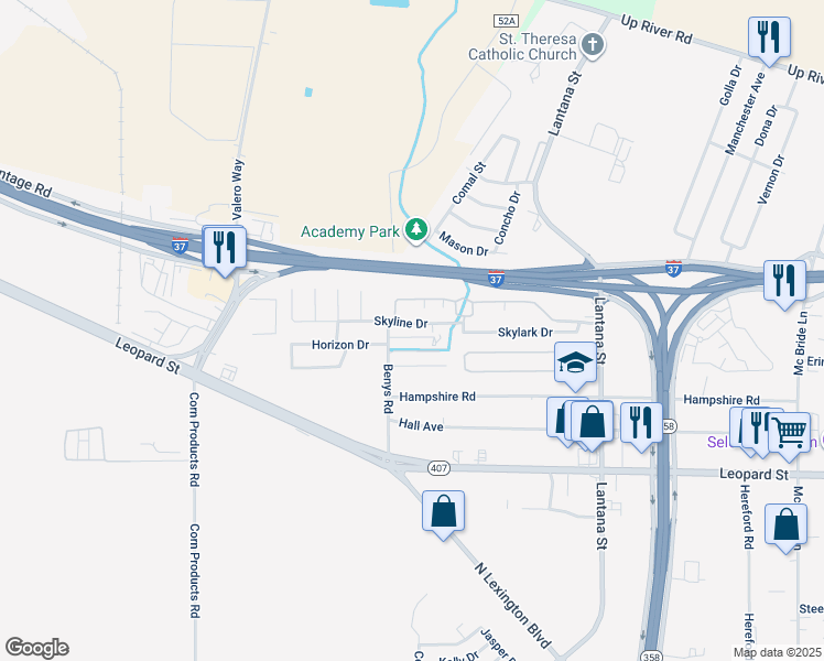 map of restaurants, bars, coffee shops, grocery stores, and more near 5876 Horizon Drive in Corpus Christi