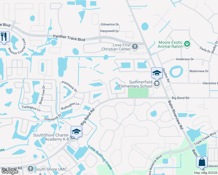 map of restaurants, bars, coffee shops, grocery stores, and more near 11737 Brenford Crest Drive in Riverview