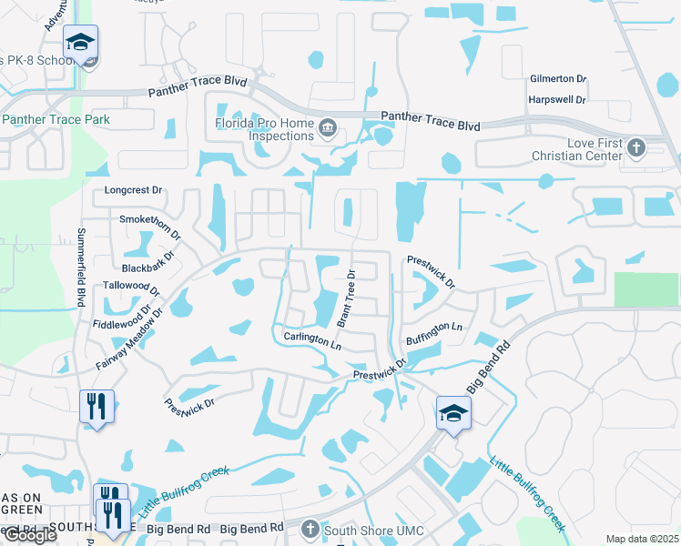 map of restaurants, bars, coffee shops, grocery stores, and more near 11908 Butler Woods Circle in Riverview