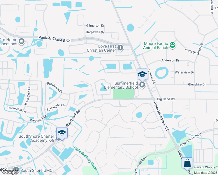 map of restaurants, bars, coffee shops, grocery stores, and more near 11832 Brenford Crest Drive in Riverview
