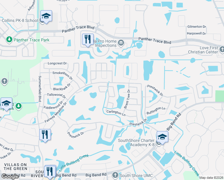 map of restaurants, bars, coffee shops, grocery stores, and more near 11817 Stonewood Gate Drive in Riverview