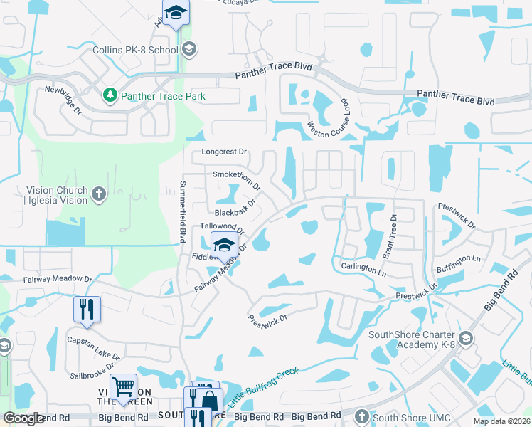 map of restaurants, bars, coffee shops, grocery stores, and more near 11655 Fairway Meadow Drive in Riverview