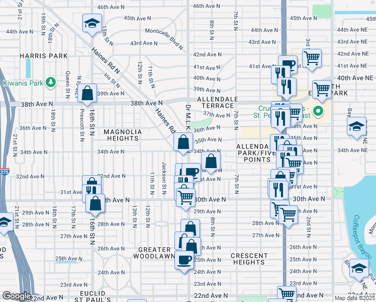 map of restaurants, bars, coffee shops, grocery stores, and more near in St. Petersburg