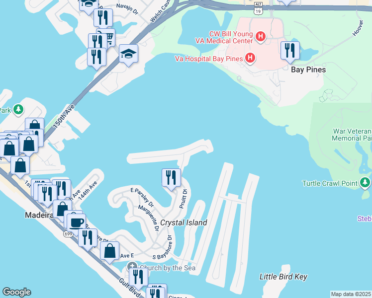 map of restaurants, bars, coffee shops, grocery stores, and more near 856 Bay Point Drive in Madeira Beach
