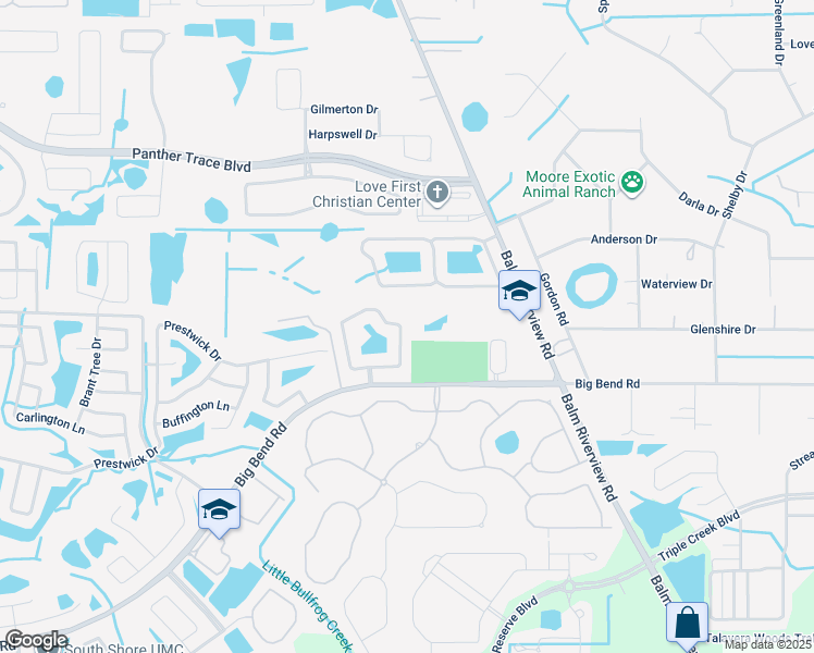 map of restaurants, bars, coffee shops, grocery stores, and more near 11710 Summer Springs Drive in Riverview