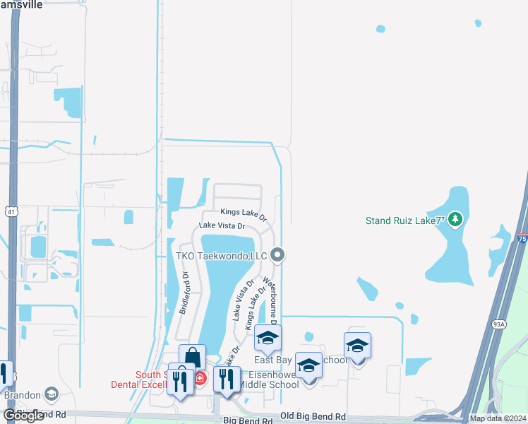 map of restaurants, bars, coffee shops, grocery stores, and more near 7012 Crown Lake Drive in Gibsonton