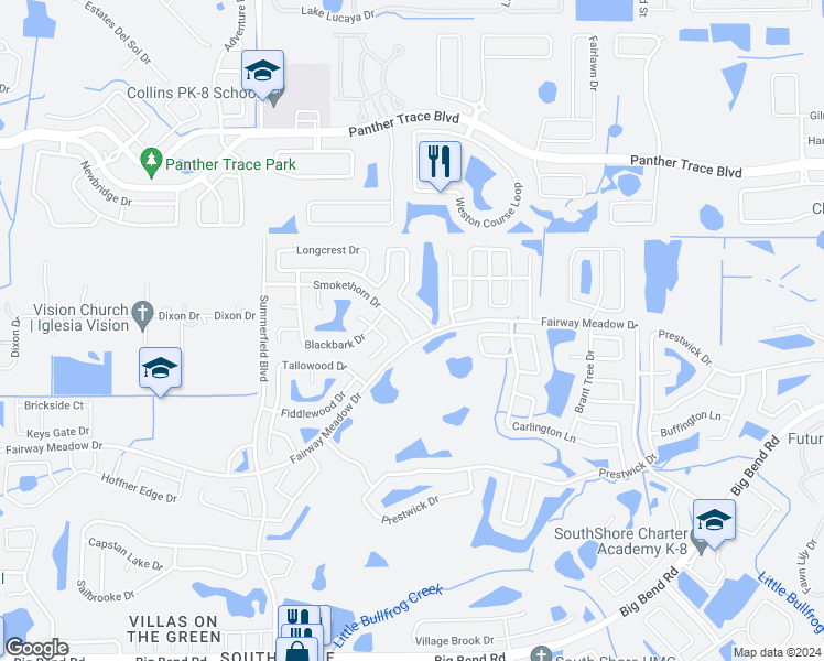 map of restaurants, bars, coffee shops, grocery stores, and more near 11514 Smokethorn Drive in Riverview