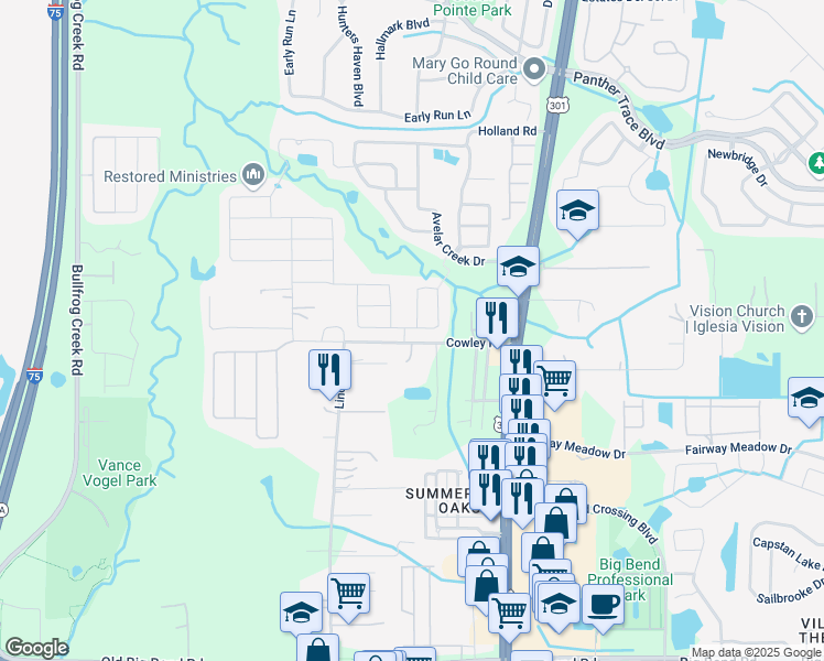 map of restaurants, bars, coffee shops, grocery stores, and more near 10428 Avelar Ridge Drive in Riverview