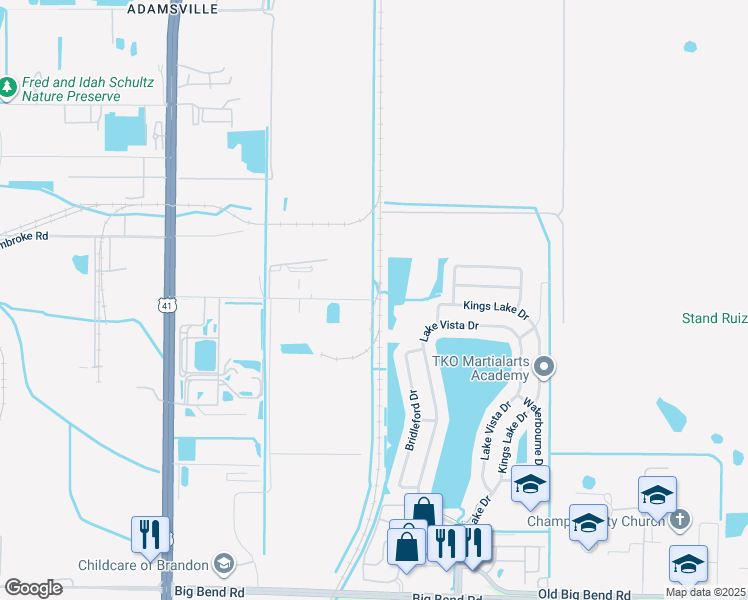 map of restaurants, bars, coffee shops, grocery stores, and more near 6508 Powell Road in Gibsonton