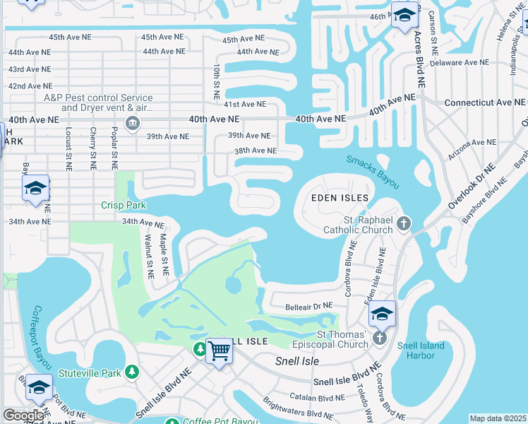 map of restaurants, bars, coffee shops, grocery stores, and more near 1173 35th Avenue Northeast in St. Petersburg