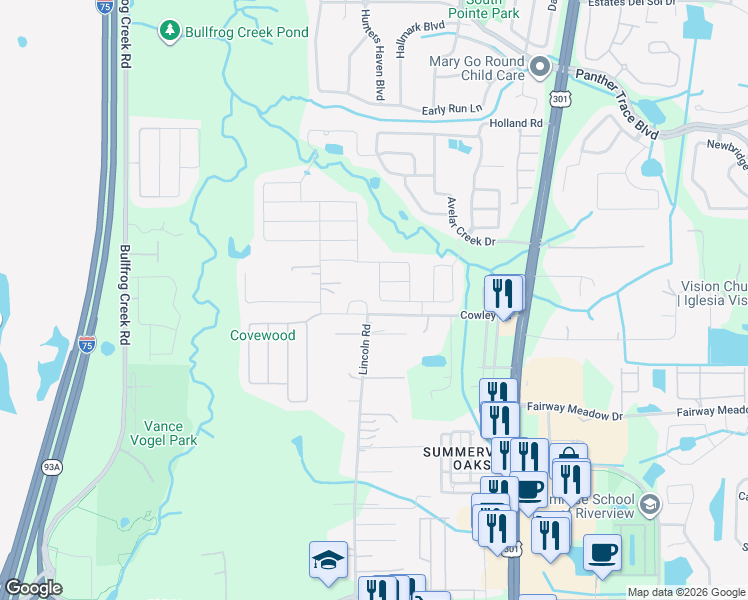 map of restaurants, bars, coffee shops, grocery stores, and more near 10213 Avelar Ridge Drive in Riverview