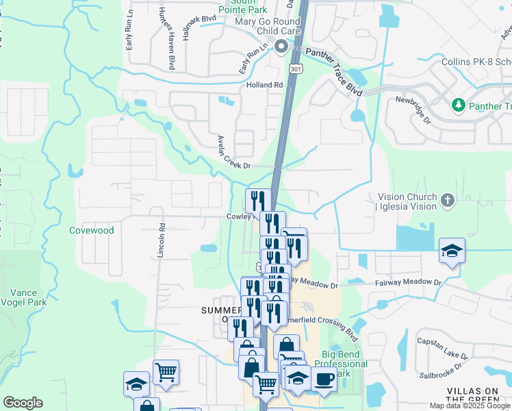 map of restaurants, bars, coffee shops, grocery stores, and more near 10422 Tulip Field Way in Riverview