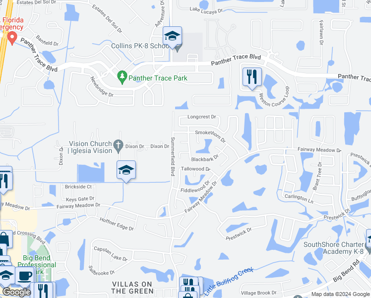 map of restaurants, bars, coffee shops, grocery stores, and more near 11320 Silverleaf Court in Riverview