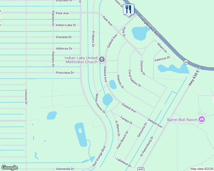 map of restaurants, bars, coffee shops, grocery stores, and more near 0 Winter Haven Drive in Frostproof