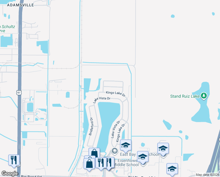 map of restaurants, bars, coffee shops, grocery stores, and more near 6911 Waterbrook Court in Gibsonton