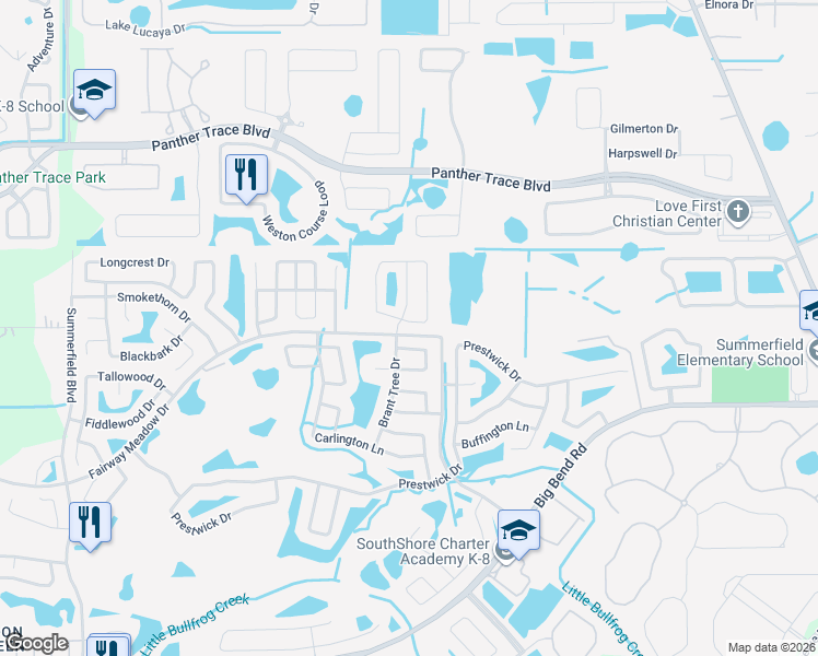 map of restaurants, bars, coffee shops, grocery stores, and more near 11956 Lark Song Loop in Riverview