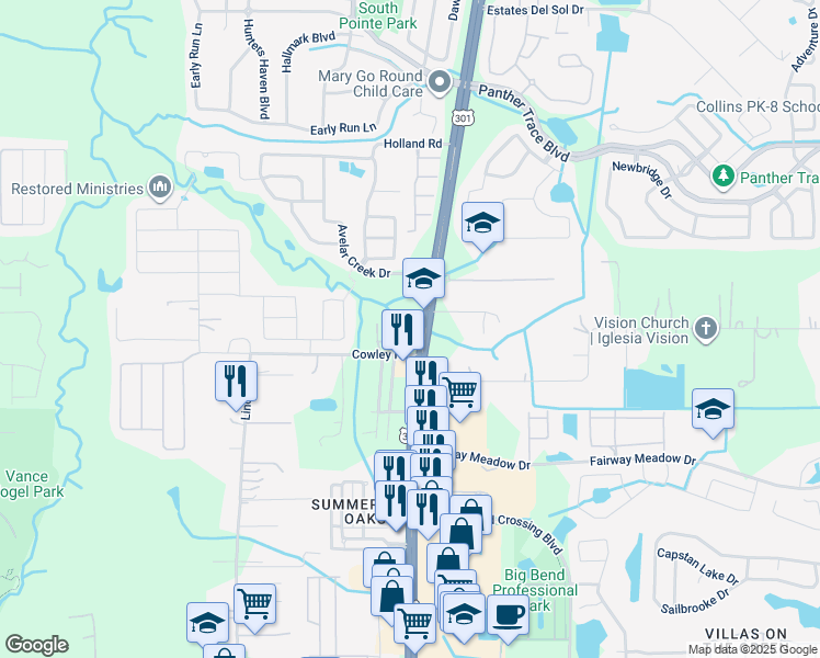 map of restaurants, bars, coffee shops, grocery stores, and more near 12804 Belvedere Song Way in Riverview