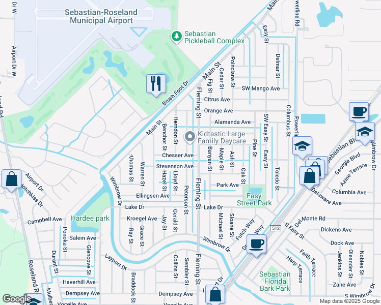 map of restaurants, bars, coffee shops, grocery stores, and more near 397 Benschop Street in Sebastian