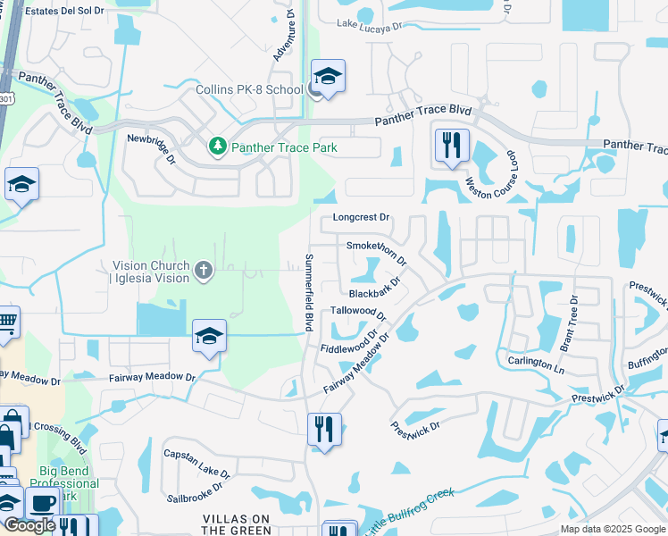 map of restaurants, bars, coffee shops, grocery stores, and more near 11309 Plumtree Court in Riverview