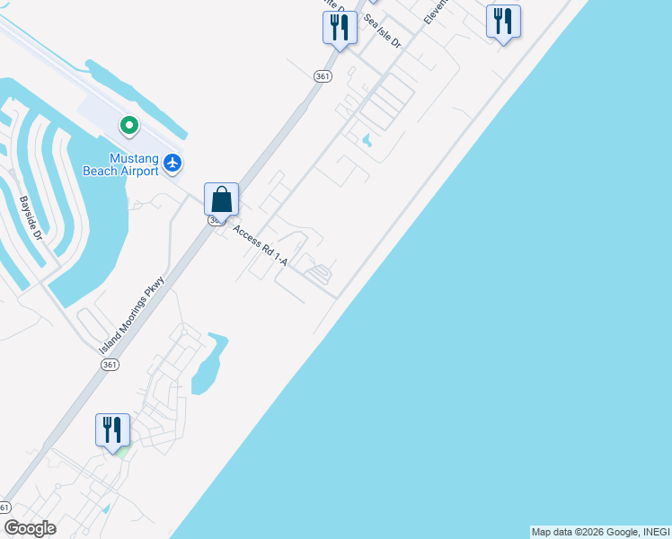 map of restaurants, bars, coffee shops, grocery stores, and more near 3316 On The Beach Drive in Port Aransas