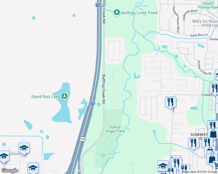 map of restaurants, bars, coffee shops, grocery stores, and more near 12712 Buffalo Run Drive in Gibsonton