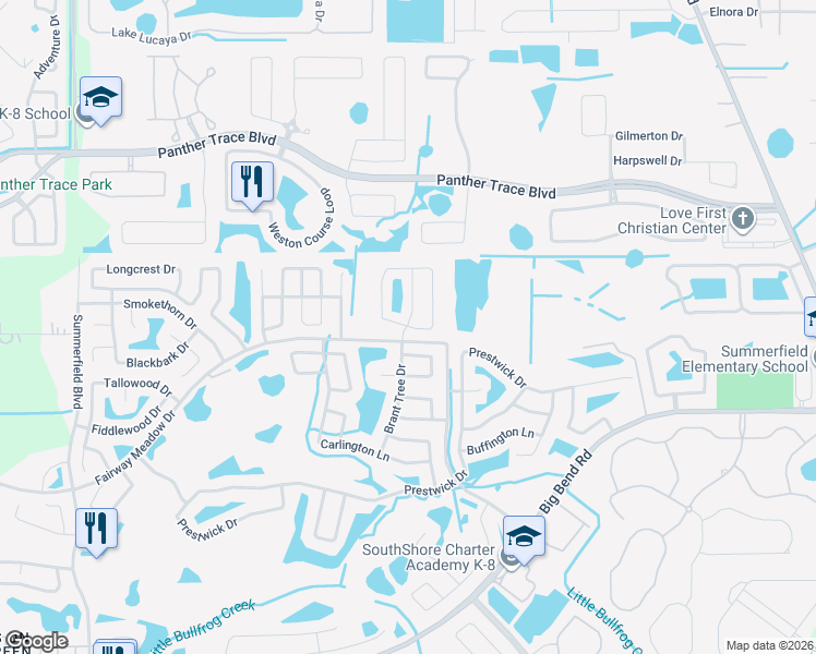 map of restaurants, bars, coffee shops, grocery stores, and more near 11956 Lark Song Loop in Riverview