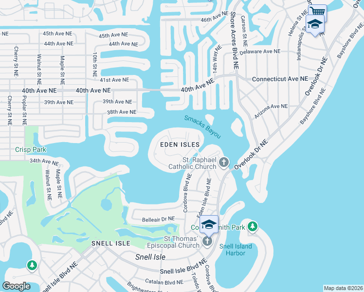 map of restaurants, bars, coffee shops, grocery stores, and more near 1516 Eden Isle Boulevard Northeast in Saint Petersburg