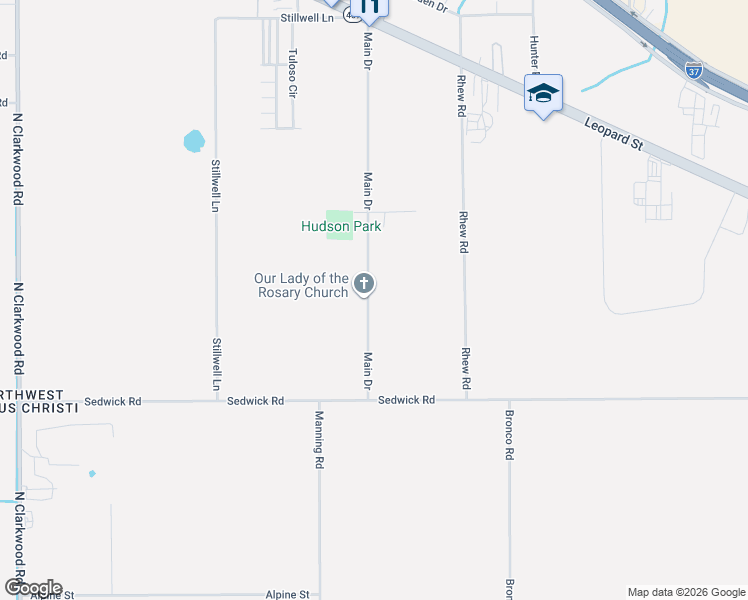 map of restaurants, bars, coffee shops, grocery stores, and more near 1119 Main Drive in Corpus Christi