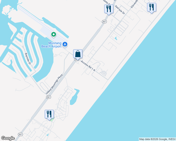 map of restaurants, bars, coffee shops, grocery stores, and more near 622 Access Road 1-A in Port Aransas