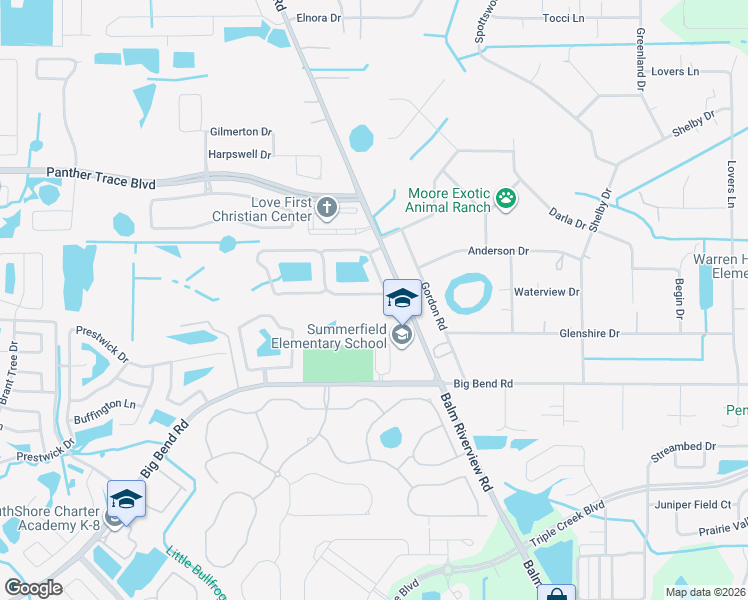 map of restaurants, bars, coffee shops, grocery stores, and more near 11921 Summer Springs Drive in Riverview