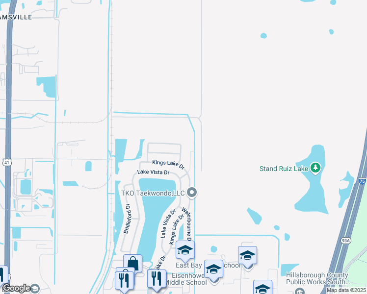 map of restaurants, bars, coffee shops, grocery stores, and more near 6954 Crown Lake Drive in Gibsonton