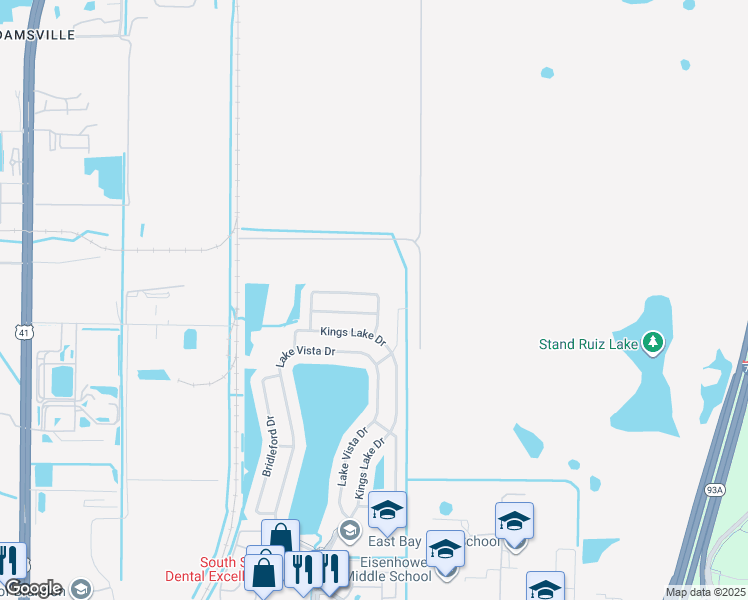 map of restaurants, bars, coffee shops, grocery stores, and more near 6947 Crown Lake Drive in Gibsonton